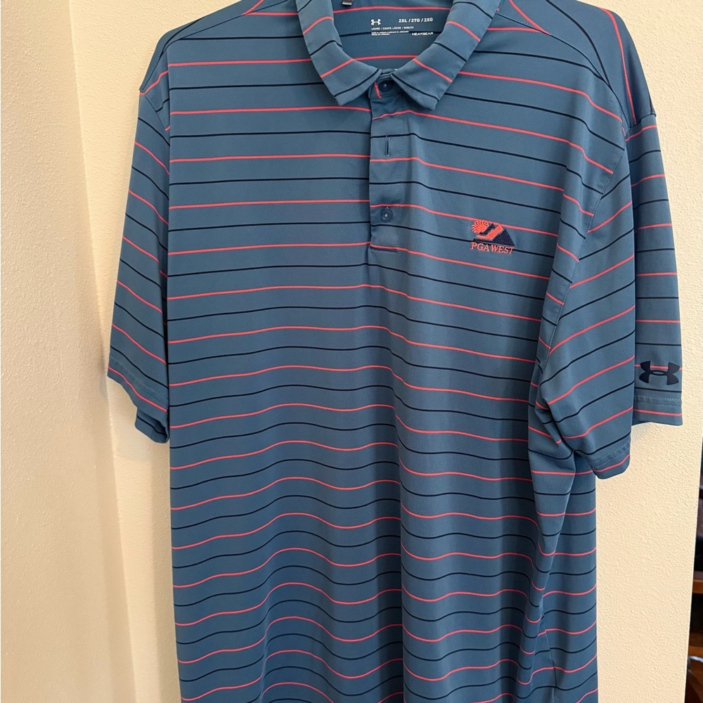 Under Armour PGA WEST Men's Polo with Blue and Red Stripes